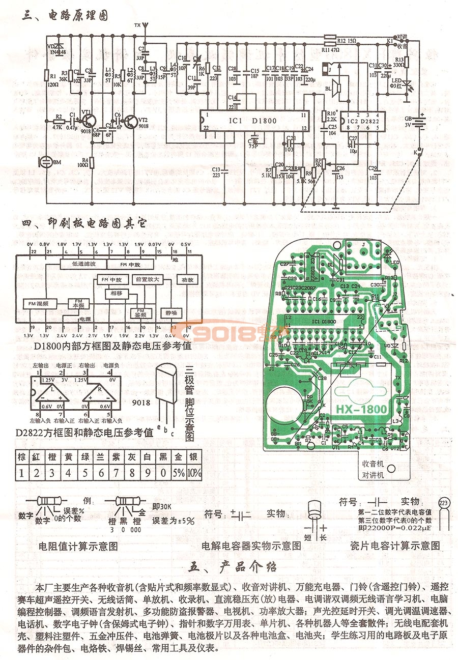 恒兴牌HX1800手持式调频无线对讲机散件/套件/电子制作套件 电子实训器材