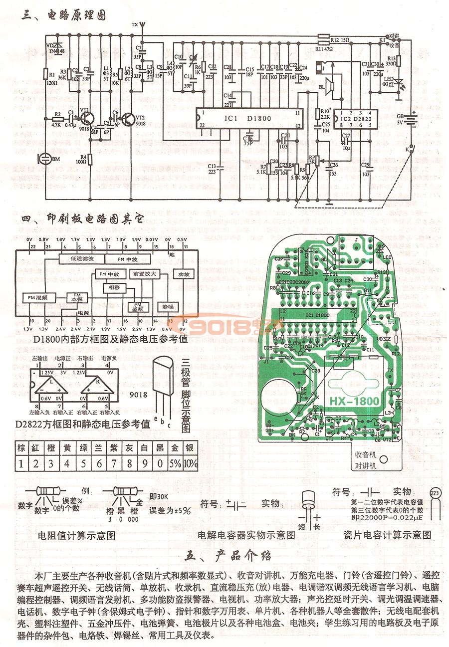 恒兴牌HX1800手持式调频无线对讲机散件/套件/电子制作套件 电子实训器材