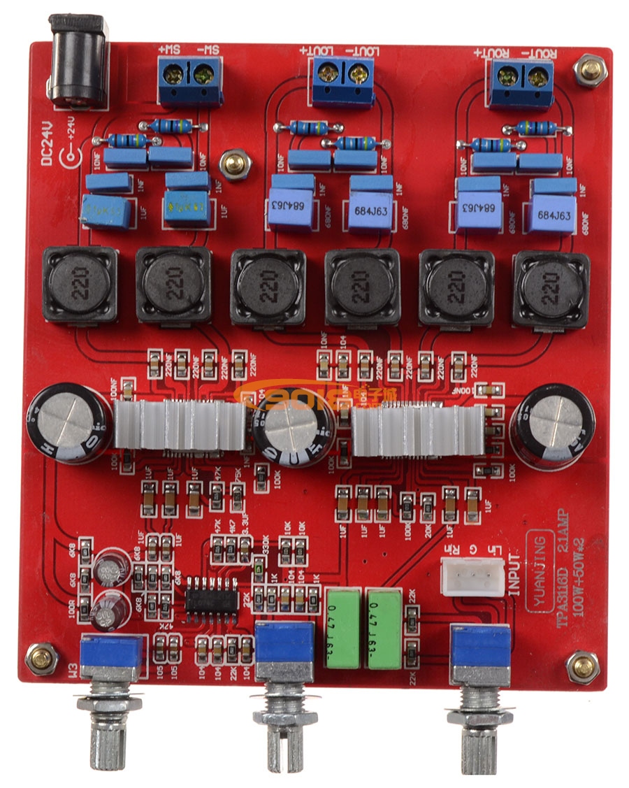 TPA3116 2.1三声道高保真HI-FI低音炮数字功放板（100W+50+50W)