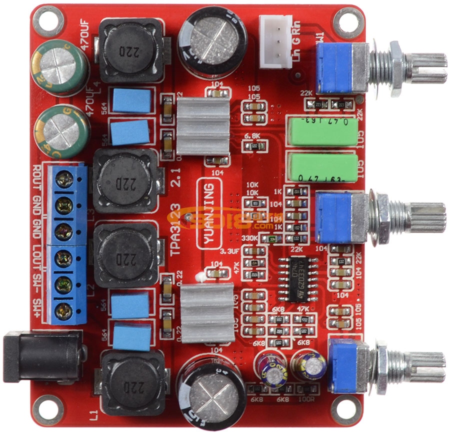 高性能 TPA3123 2.1低音炮三声道D类数字功放板（2X25W+50W)