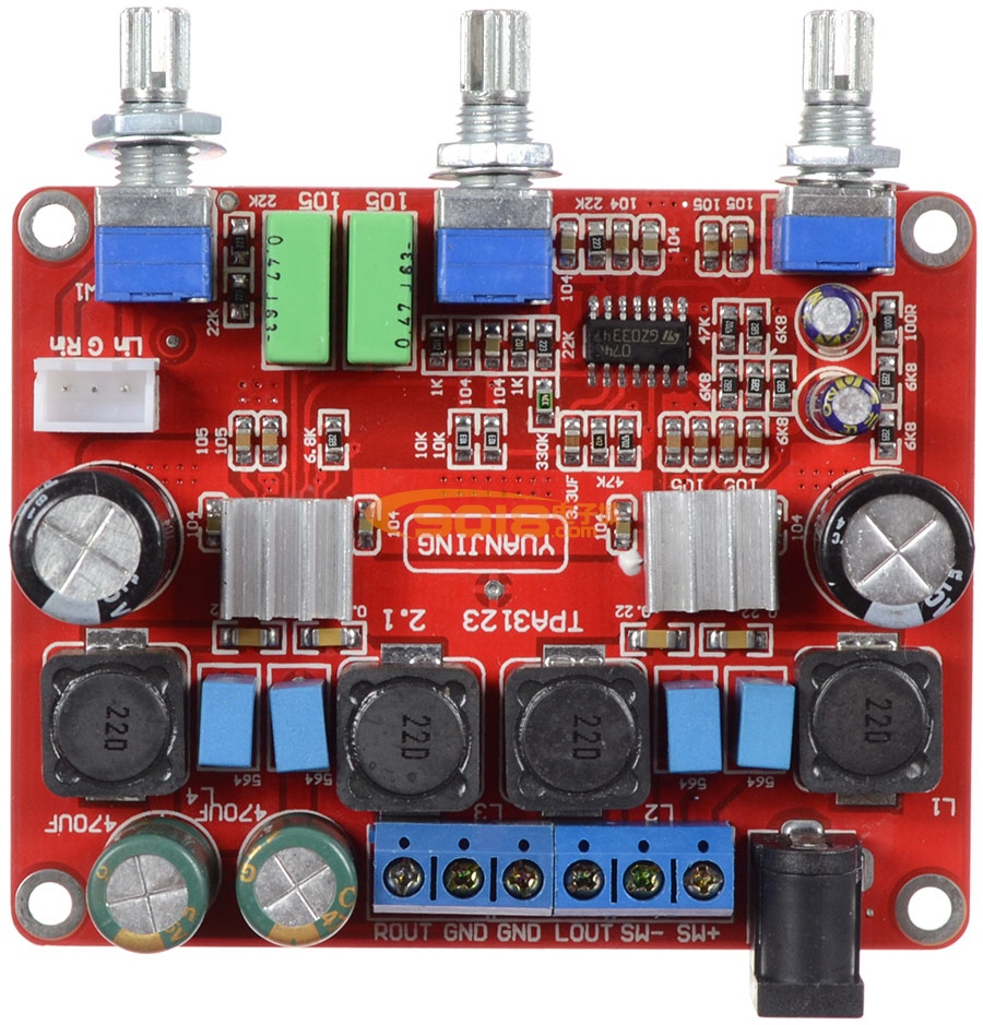 高性能 TPA3123 2.1低音炮三声道D类数字功放板（2X25W+50W)