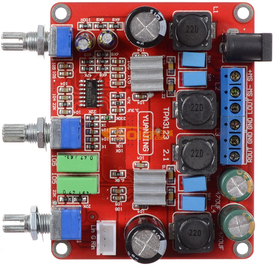 高性能 TPA3123 2.1低音炮三声道D类数字功放板（2X25W+50W)