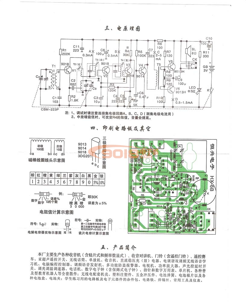 恒兴HX-6B六管超外差式收音机散件/diy电子教学实训套件