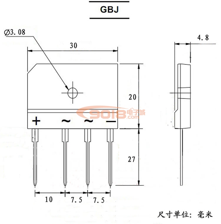 全新原装SEP GBJ2510 25A1000V 整流桥 扁形桥堆 单排DIP直插4脚