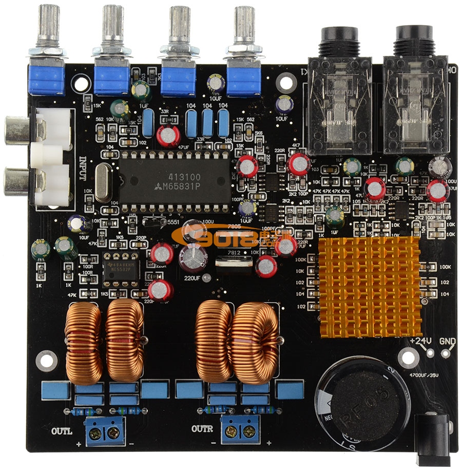 M65831+TPA3116卡拉OK数字混响板 话放音效板 带D类数字功放（50W+50W)