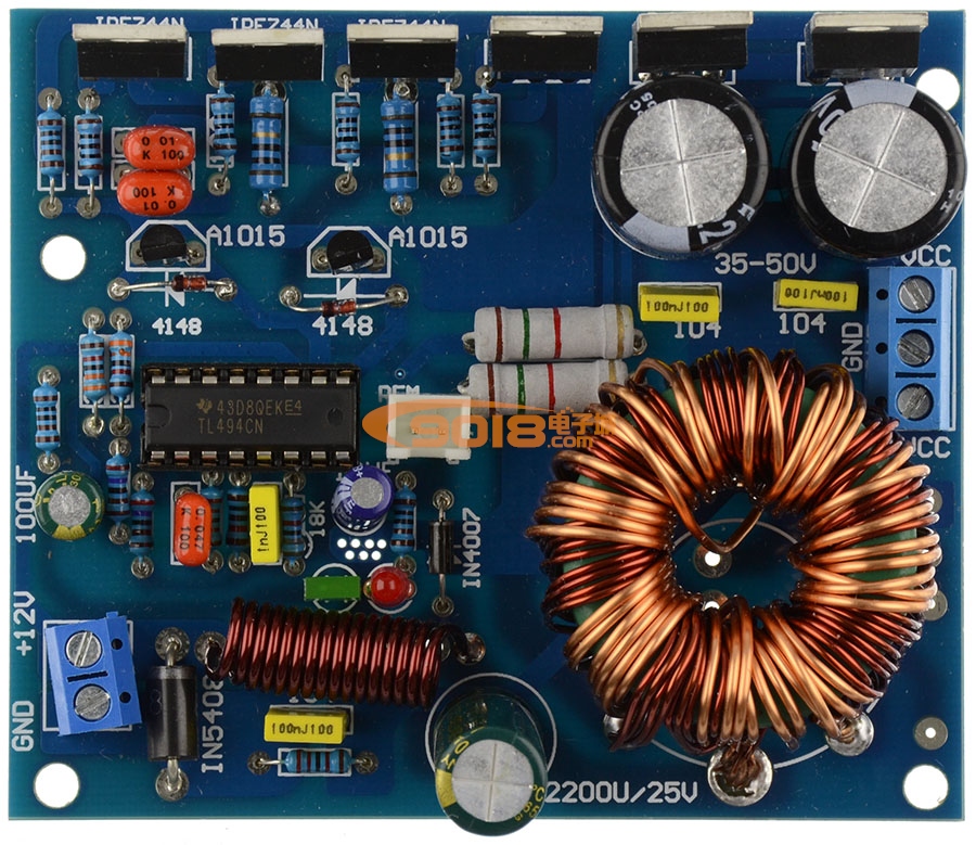 180W汽车功放升压开关电源板（单DC12V转正负±10~35V输出 可调压）