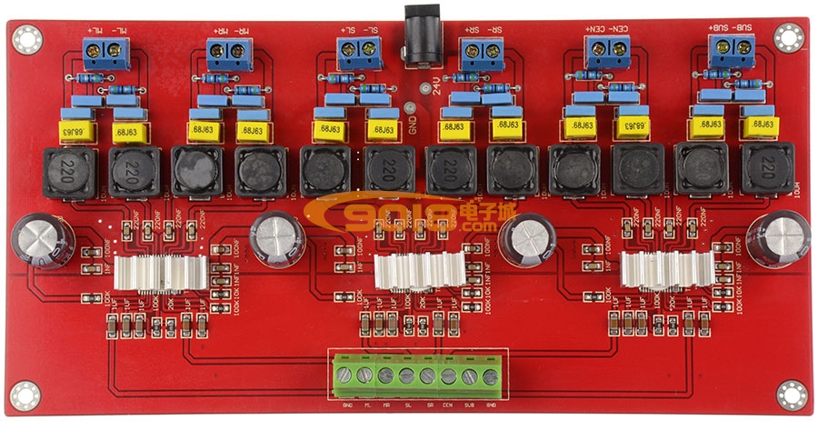 高性能TPA3116六声道D类数字功放板（50W*6）