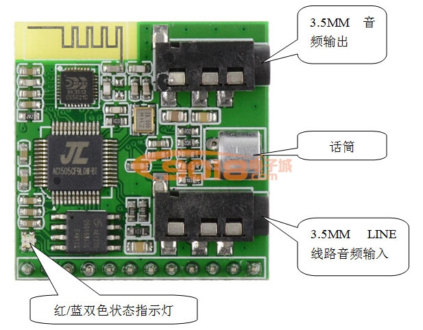 微型蓝牙接收模块/蓝牙音频电路板/带语音电话/无线音箱内置模块