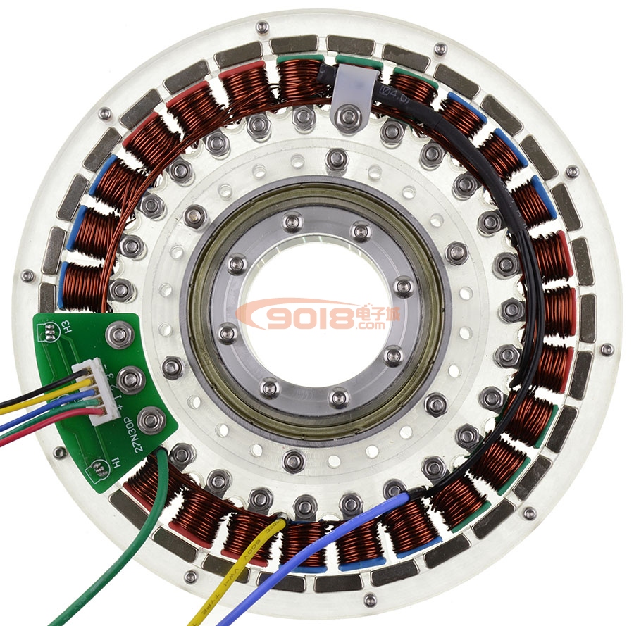 300W 27N30P盘式无刷电机 低磁阻 空心轴 扁平型力矩马达 成品已绕线 含霍尔
