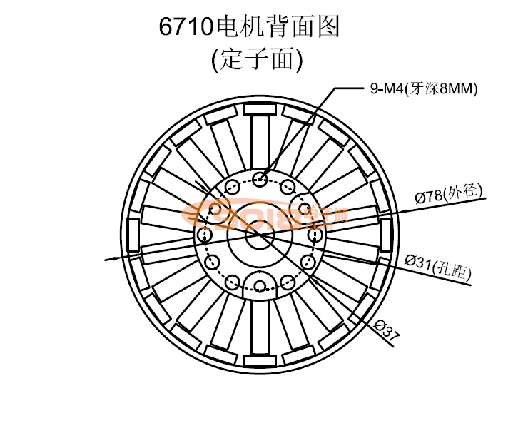 昊极6710/100W盘式18N20P永磁三相直流无刷电机/马达 有感带霍尔 塑料版