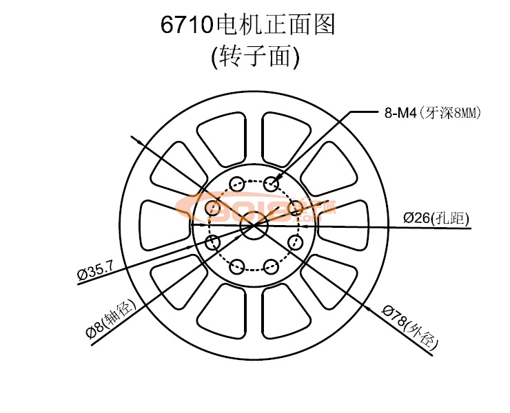 昊极6710/100W盘式18N20P永磁三相直流无刷电机/马达 有感带霍尔 塑料版